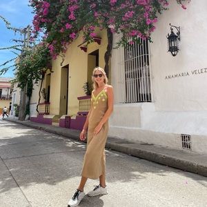 Zara linen embroidered slip dress